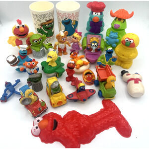 Vintage Sesame Street Toy Lot - PVC Figures, Cups, Big Bird Bert Ernie Elmo